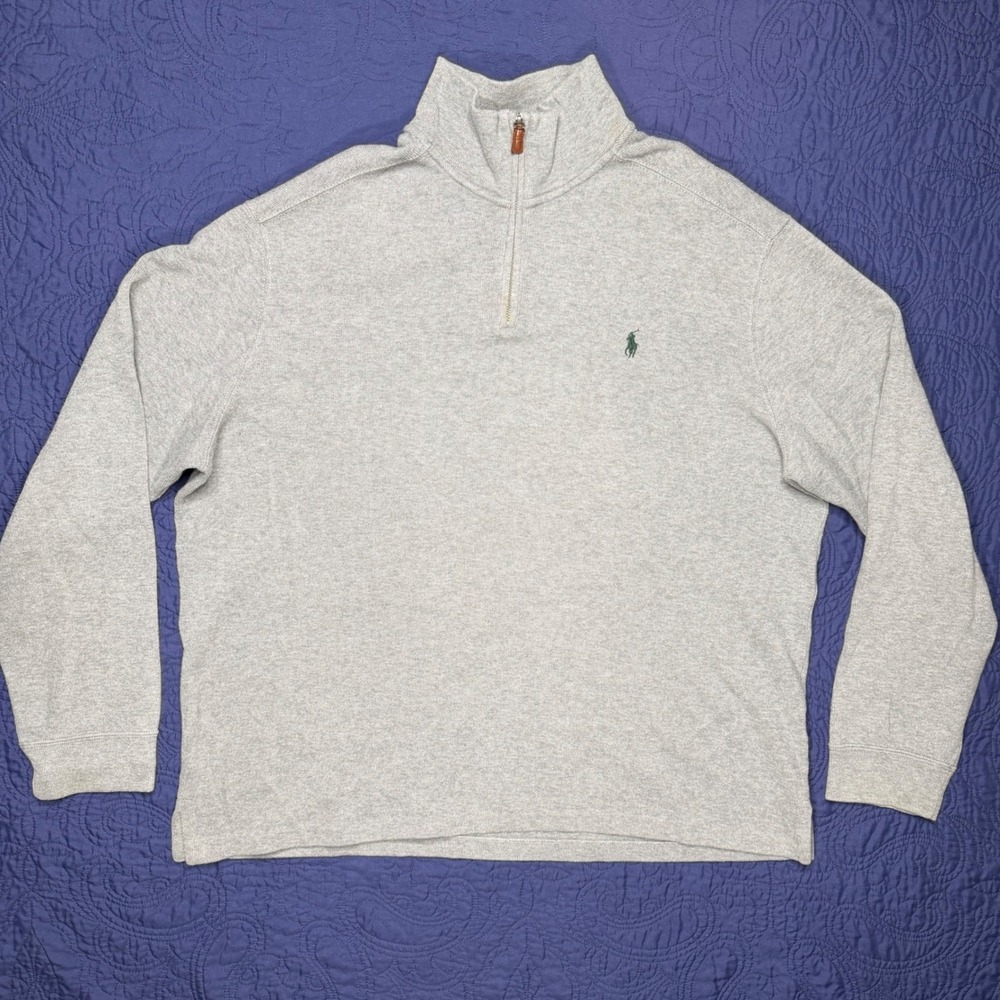 Polo Ralph Lauren Mens XL Gray 100% Cotton Quarter Zip Pullover Sweater Pony